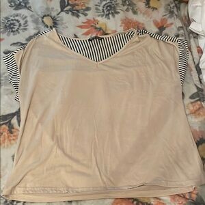 SHEIN Cream Boxy T-Shirt with Striped Neckline